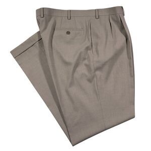 Ralph Lauren Mens Dress Pants Tan Beige Poly Rayon Stretch Cuffed Pleated 40x32